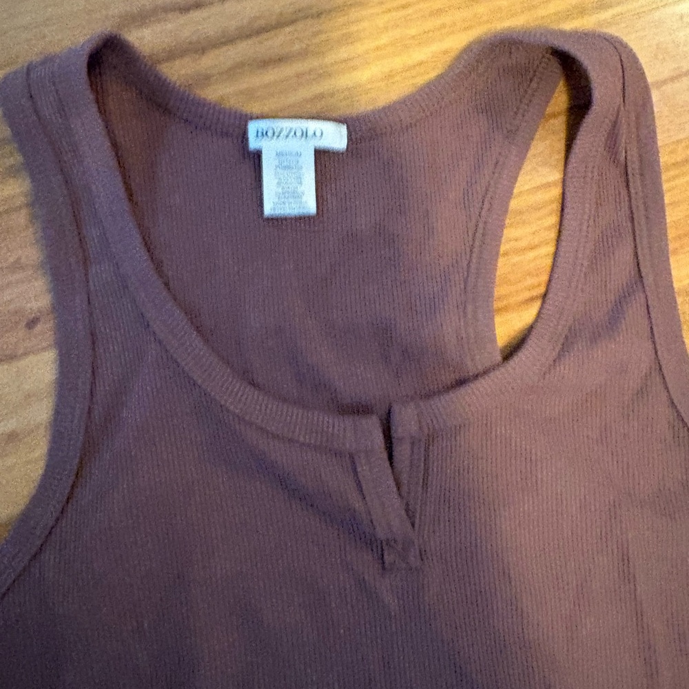Brown Ribbed Racerback Cropped Tank Top - Picture 3 of 3
